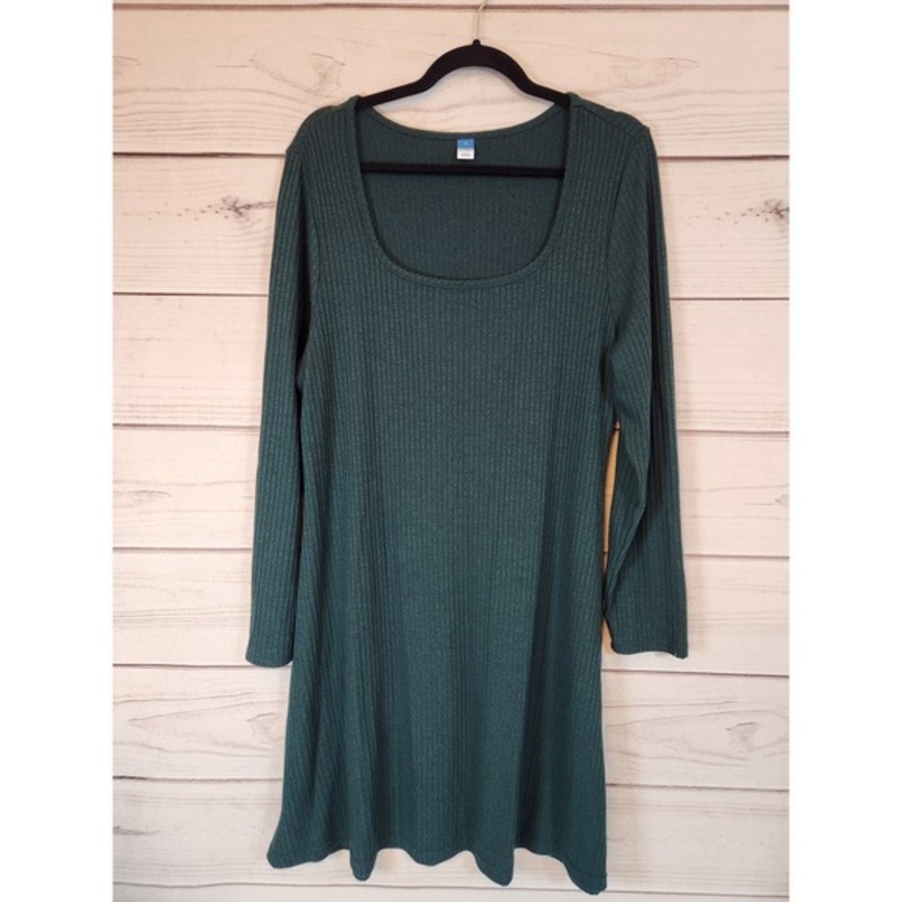 Old Navy Women Green Solid Scoop Neck Long Sleeve Fit & Flare Midi Dress Size XL